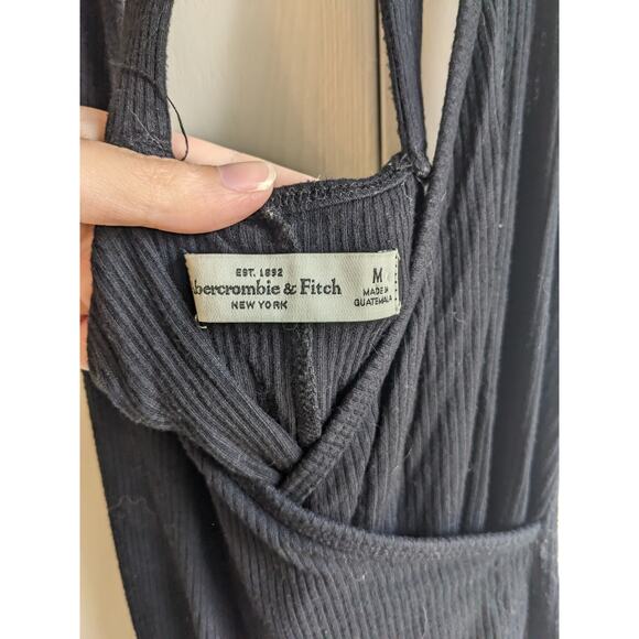 Abercrombie & Fitch Womens Sz M Ribbed Black Bodysuit V Neck Boho - Picture 3 of 8